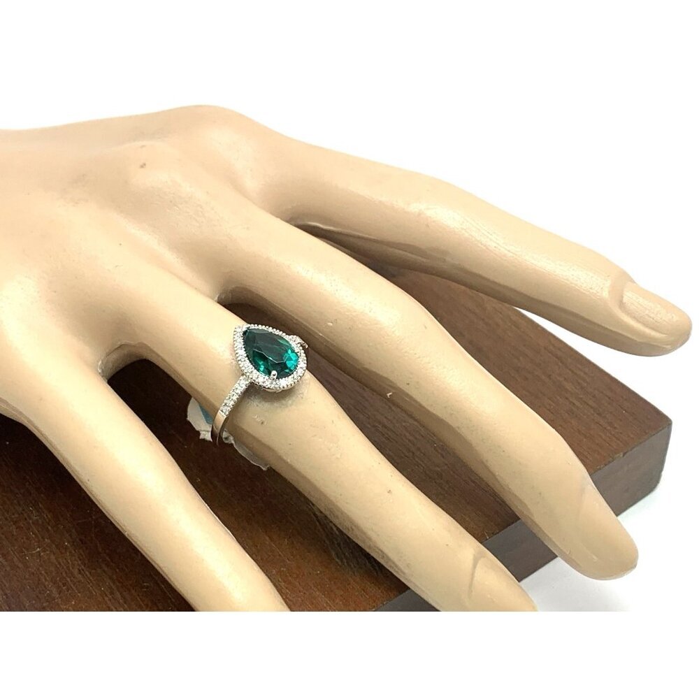 Green Gemstone Diamond Cocktail Ring 14k White Gold Women's Jewelry Size 8 - Picture 5 of 14